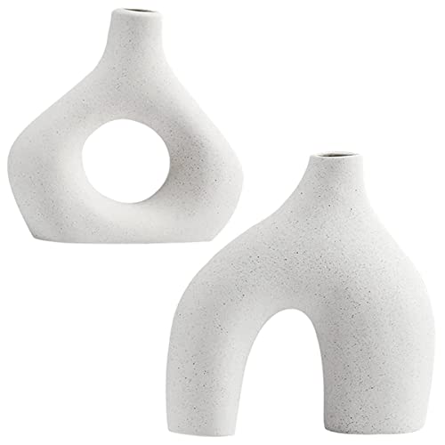 2Pcs Ceramic White Vase Set Irregular Flower Vases Decorative Minimalism Style Flower Vases for Pampas Grass Modern Home Decorative Vase for Wedding Party Dinner Table Office Bedroom ZHAZHAMO