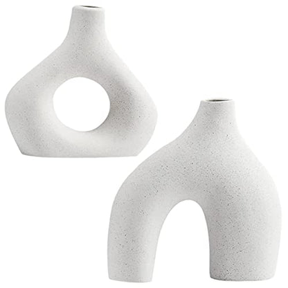 2Pcs Ceramic White Vase Set Irregular Flower Vases Decorative Minimalism Style Flower Vases for Pampas Grass Modern Home Decorative Vase for Wedding Party Dinner Table Office Bedroom ZHAZHAMO