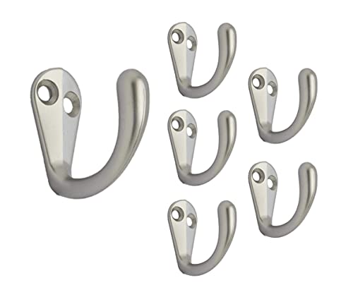 Premium Quality Single Prong Robe Hook Hanger, Zinc Die Cast, Matte Nickel, Made in Taiwan, 6 Pack - color: Matte Nickel, size: 6 Pack
