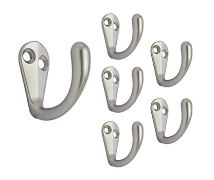 Premium Quality Single Prong Robe Hook Hanger, Zinc Die Cast, Matte Nickel, Made in Taiwan, 6 Pack - color: Matte Nickel, size: 6 Pack