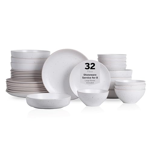 Stone Lain Lauren Modern Stoneware 32-piece Round Dinnerware Set, Plates and Bowls Set, Dish set for 8, Off White - color: Off-White, size: 32-Piece Service for 8