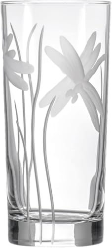 Rolf Glass Dragonfly Highball Glass 15 ounce - Set of 2 Cooler Glasses – Lead-Free Glass - Etched Drinking Glass with Heavy Base - Made in the USA - color: Highball 2 Set