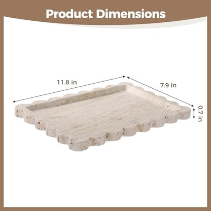 Natural Travertine Rectangle Vanity Tray, Natural Stone Tray with Scalloped Edge, Decorative Irregular Shape for Bathroom Countertop, Jewelry, Cosmetics, Candles, Lotion, Perfume, 12 x 8 in