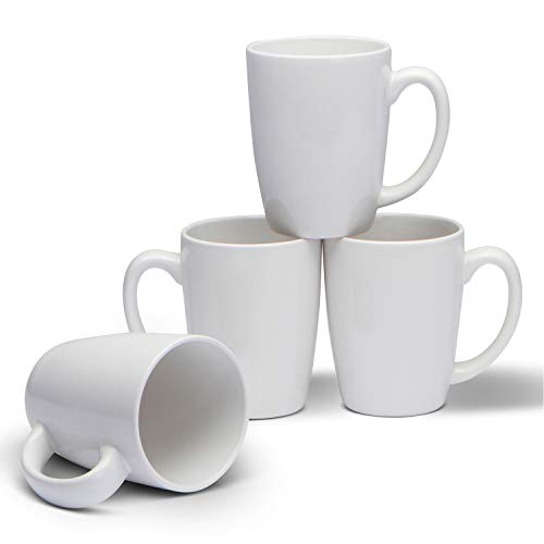 Serami White Coffee Mugs with Large Handles and 14oz Capacity, Set of 4