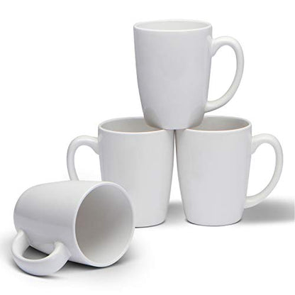 Serami White Coffee Mugs with Large Handles and 14oz Capacity, Set of 4