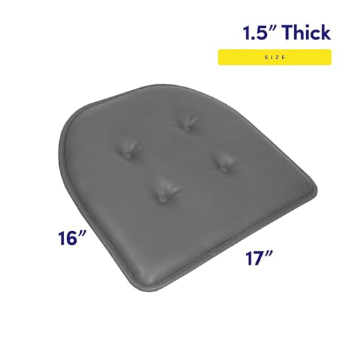 Sweet Home Collection Chair Cushion Memory Foam Pads Tufted Slip Non Skid Rubber Back U-Shaped 17" x 16" Seat Cover, 2 Count (Pack of 1), Faux Leather Gray - color: Faux Leather Gray, size: 2 Pack, style: Foam Pads