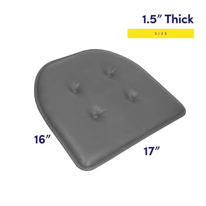 Sweet Home Collection Chair Cushion Memory Foam Pads Tufted Slip Non Skid Rubber Back U-Shaped 17" x 16" Seat Cover, 2 Count (Pack of 1), Faux Leather Gray - color: Faux Leather Gray, size: 2 Pack, style: Foam Pads
