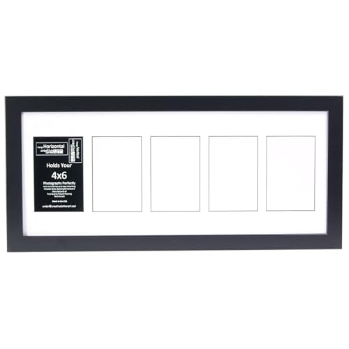 Creative Letter Art 4” x 6” Multiple Opening Picture Frame Collage with 5 holes, Manhattan Black Frame with 10 x 24-inch White Mat, Full-Strength Glass, Photo Collage for Wall, 5 Openings - color: 5 opening, size: Black w/10" White Mat