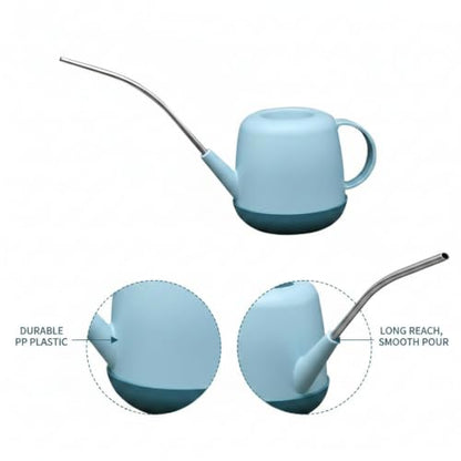Long Spout Watering Can for Indoor Plants, Durable PP Plastic Pot Waterer with Precision Flow Control for Hanging Baskets and Dense Foliage - color: Blue