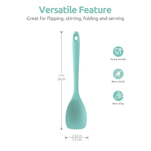 U-Taste 600ºF High Heat 16in Silicone Kitchen Tong and 600ºF Heat Resistat Spatula Spoon Flexible Silicone Cooking Scoop Spoonula (Aqua Sky)