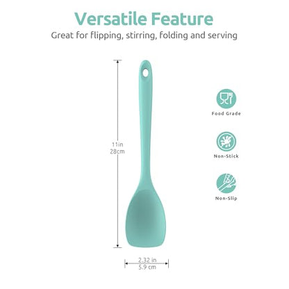 U-Taste 600ºF High Heat 16in Silicone Kitchen Tong and 600ºF Heat Resistat Spatula Spoon Flexible Silicone Cooking Scoop Spoonula (Aqua Sky)