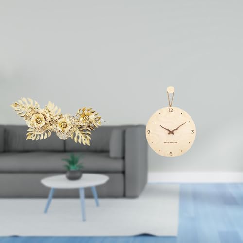Hanging Wall Wall Decor Pendant Wall Clock Decorative Stylish Leaf Iron Wood Features Suitable for Hotel Wedding Party Gift