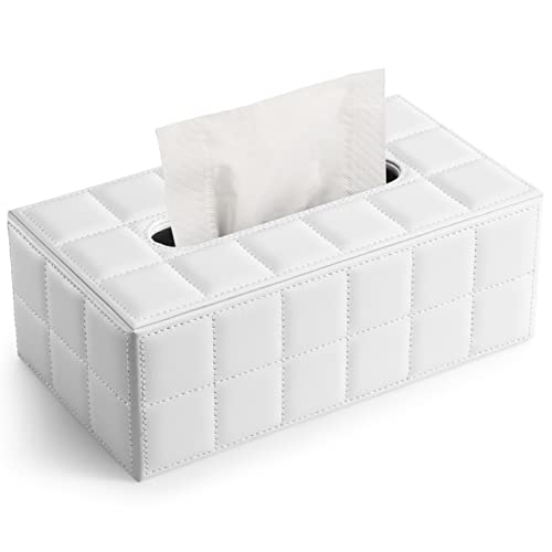 Rectangular Tissue Box Cover, Imitation Suede PU Leather Tissue Box Holder, Facial Napkin Paper Dispenser for Home Office Car Automotive Decoration with Magnetic Bottom(Soft White) - color: Soft White