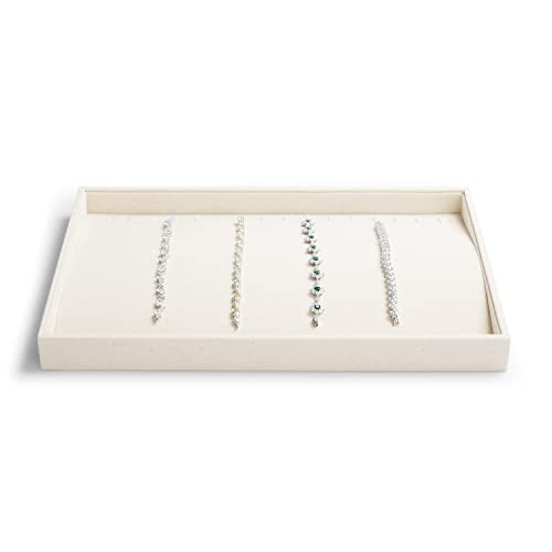 Oirlv Stackable 17 Hooks Sackcloth Jewelry Tray Necklace/Pendant/Long chain Display Showcase Organizer(Pack of 1,Beige) - size: 20 Hooks