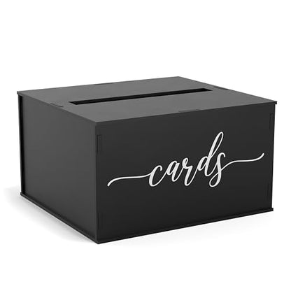 Wooden Wedding Card Box with Slot and Lid | Graduation Card Box for Party 2026 | Grad Gift Money Envelope Holder for Reception, Bridal Shower, Birthday, Retirement | Rustic Keepsake Decorations - size: Card Box (Black)