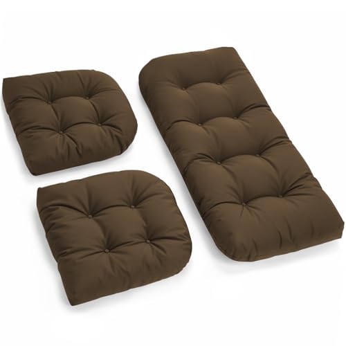 All Weather 3 Pieces Wicker Furniture Chair Cushions, Waterproof Outdoor Wicker Chair Cushion for Patio Furniture Loveseat Settee Bench, 1 Loveseat and 2 U-Shaped Thickened Cushions, Brown - color: Brown