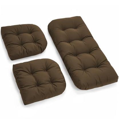 All Weather 3 Pieces Wicker Furniture Chair Cushions, Waterproof Outdoor Wicker Chair Cushion for Patio Furniture Loveseat Settee Bench, 1 Loveseat and 2 U-Shaped Thickened Cushions, Brown - color: Brown