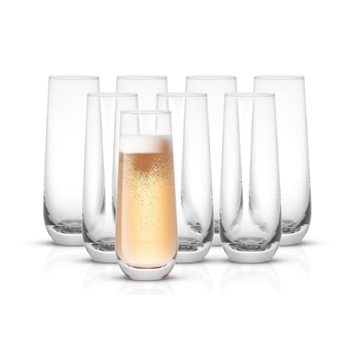 JoyJolt Milo Stemless Champagne Flutes Set of 8 Crystal Glasses. 9.5oz Prosecco Wine Flute, Mimosa Glasses, Cocktail Glass Set, Water Highball Glass, Bar Glassware - size: 9.5 Ounces