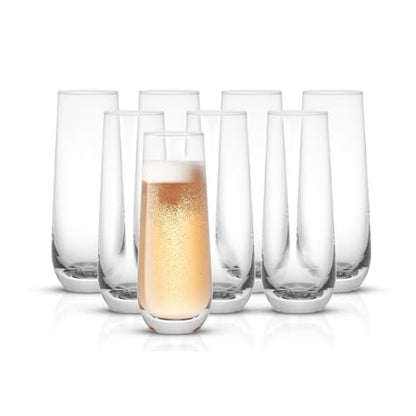 JoyJolt Milo Stemless Champagne Flutes Set of 8 Crystal Glasses. 9.5oz Prosecco Wine Flute, Mimosa Glasses, Cocktail Glass Set, Water Highball Glass, Bar Glassware - size: 9.5 Ounces