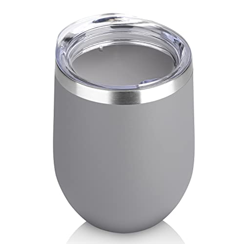 DOMICARE Stainless Steel Wine Tumbler Bulk with Lid, Personalized Insulated Tumblers Set, 12oz Travel Coffee Cups Pack of 1, Gray - color: Gray, size: 1 Count (Pack of 1)