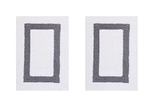 Better Trends 100% Cotton Hotel Collection Bath Mats Set, White & Gray Mats - Tufted, Reversible & Absorbent & Machine Washable 2 Piece Bathroom Rug Set, Shower & Sink Bath Rug - color: White & Gray, size: 2 Piece Set (17" x 24" | 17" x 24")