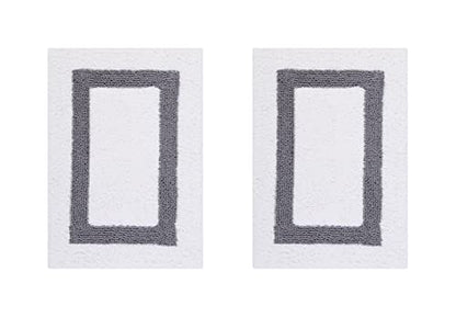 Better Trends 100% Cotton Hotel Collection Bath Mats Set, White & Gray Mats - Tufted, Reversible & Absorbent & Machine Washable 2 Piece Bathroom Rug Set, Shower & Sink Bath Rug - color: White & Gray, size: 2 Piece Set (17" x 24" | 17" x 24")