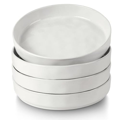 LIANYU 8.25" Wide Shallow Pasta Bowls Set of 4, Deep Dinner Salad Plates | Large Ceramic Serving Bowls Plates, Microwave & Dishwasher Safe, Polar White - color: Polar White
