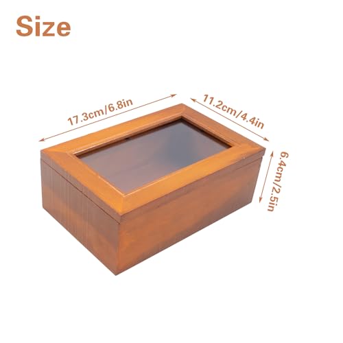 Wood Storage Box with Window, Rustic Style Square Pine Wooden Gift Box, Jewellery Organize Container Display Case for DIY Party Favor Gift Package, 6.8" x 4.4" x 2.5"