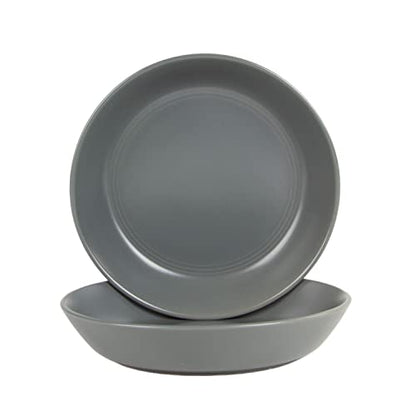 Double Line 9.5"/36 oz Dinner Bowl, Set of 2, Matte Gray - color: Matte Gray, size: Dinner Bowl