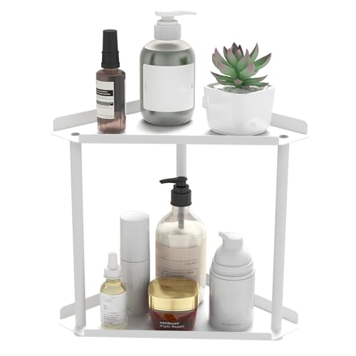 Jesginboo 2 Tier Bathroom Counter Organizer, Vanity Organizer Corner Shelf | Skincare, Makeup Countertop Organizers, Kitchen, Bathroom Counter Storage, White - color: White 2 Tier