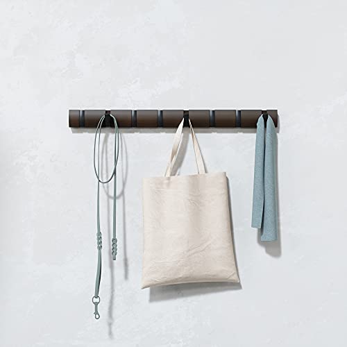 Umbra Flip Coat Rack, Wall Mount 8-Hook, Space Saving, Walnut/Black | Real wood and steel build, retractable hooks fold flat, holds coats bags and scarves, easy install - color: Walnut/Black, size: 8-Hook