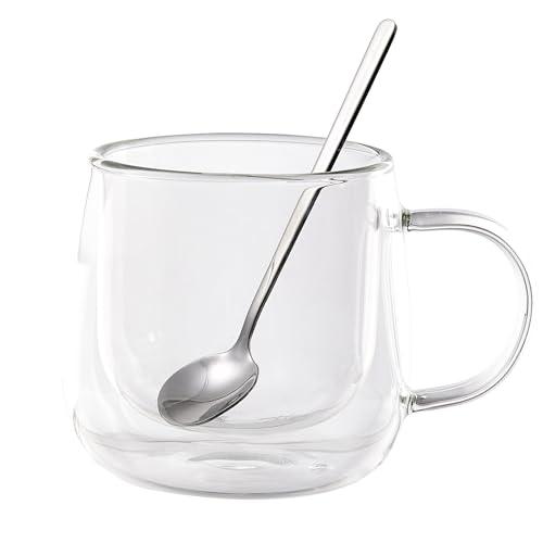 Double Wall Glass Coffee Mugs 10 Oz with Handle - Set of 1 | Insulated Clear Espresso Coffee Mug with Handle, Double Walled Coffee Cups for Cappuccino, Latte, Tea, Hot Drinks - color: 1 Pack