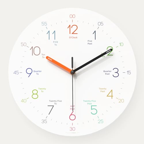 mooas Easy Learning Flatwood Wall Clock,12" Wood Clock | Non-Ticking Sweep Movement Decorative Clock Battery Operated Wall Clock for Home Living Room Bedroom School - color: Easy Learning