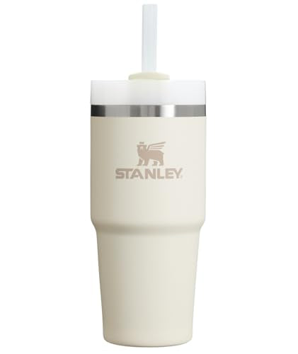 STANLEY Quencher H2.0 Flow State Tumbler, 14 oz, Cream 2.0 | Straw and 3-Position Lid | Cup Holder Compatible for Travel | Insulated Stainless Steel Cup | BPA-Free - color: Cream 2.0, style: Classic