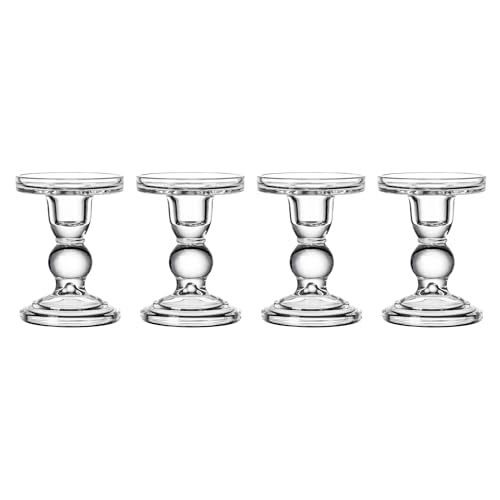 Glass Candle Holder Set of 4 Clear Candlestick Holders for Pillar Taper and Tealight Candles, Vintage Table Centerpiece for Wedding, Christmas Home Decor - color: Clear