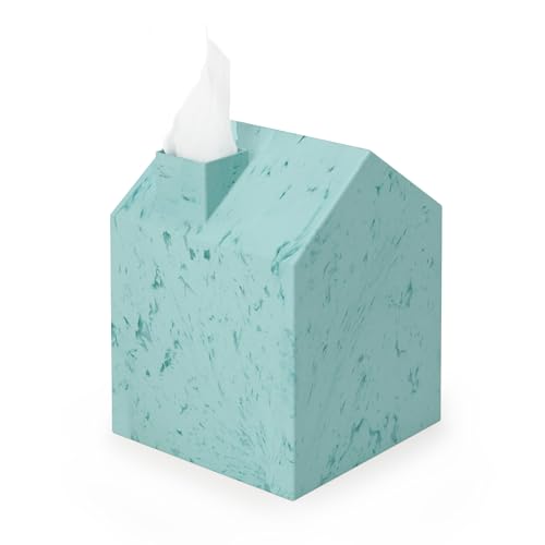 Umbra Casa Tissue Box Cover â€“ Modern House-Shaped Tissue Box Holder for Standard Square Boutique Tissue Boxes, Ocean Materials® Plastic, Bathroom & Home Décor, Ocean Blue | Easy wipe clean, fits standard cube, bathroom and bedroom, low carbon footprint