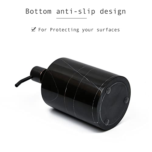 JIMEI Black Marble Soap Dispenser Hand or Dish for Bathroom & Kitchen | Decorative Natural Stone Liquid Soap/Lotion Dispenser - Stainless Steel Soap Dispenser Easy-Glide Pump - Refillable