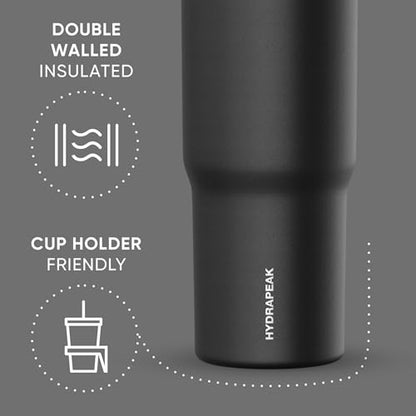 Hydrapeak Nomad 32oz Stainless Steel Insulated Travel Tumbler with Handle & Straw Lid, Leakproof, Cupholder Friendly, Back to School, College Dorm, Gym & Everyday Hydration, Cold 24 Hours (Black) - color: Black
