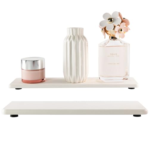 NiuYichee 2 Pcs Sink Stone Soap Trays, Water Absorbing Diatomite Tray Used for Hand Soap/Cosmetic Bottles/Dish Soap in the Kitchen/Bathroom Sink Countertop, Fast Dry Stone Tray with Non-Slip Pads - color: White, size: 11.8" x 3.2" x 0.5" without groove