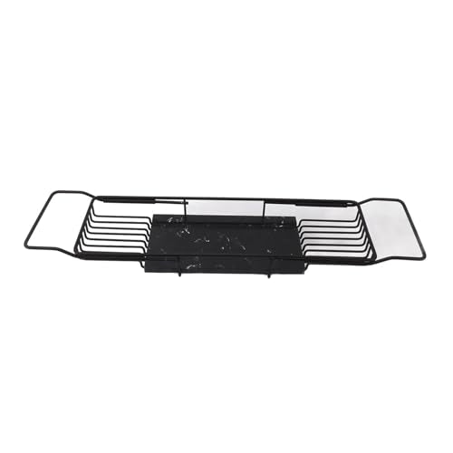 Metal Marble Bathtub Rack, Bathtub Caddy Tray Stainless Steel Shower Caddy Tray with Extending Sides, Bathroom Trays (Black) - size: Black