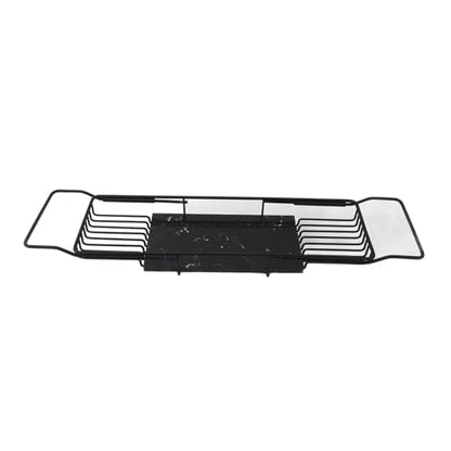 Metal Marble Bathtub Rack, Bathtub Caddy Tray Stainless Steel Shower Caddy Tray with Extending Sides, Bathroom Trays (Black) - size: Black
