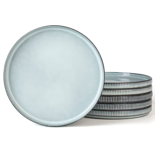 famiware Star 10/8 inches Dinner Plates Set for 6, Smoky Blue | Fine Stoneware Kitchen Plates for Salad, Dessert, Double Reactive Glaze, Microwave Dishwasher Safe, Lead-free, Cadmium-free - color: Smoky Blue, size: 10"(6pcs)ST