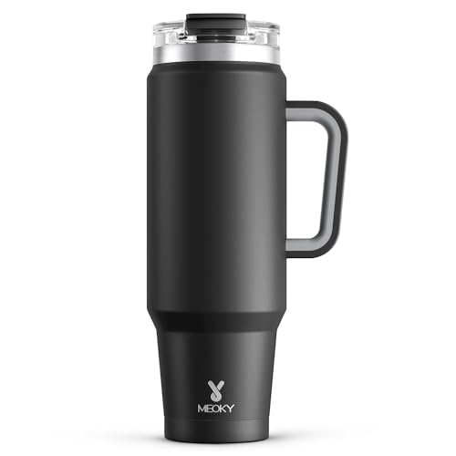 Meoky 40 oz Tumbler with Handle and Straw, Insulated Tumbler with Lid and Straw, Stainless Steel Travel Mug, Keeps Cold for 34 Hours, 100% Leak Proof, Fits in Car Cup Holder (Night) - color: Night, size: 40 Ounces
