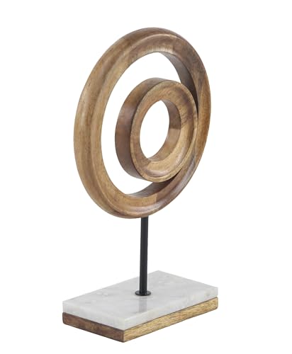 Deco 79 Mango Wood Geometric Decorative Sculpture Circle Home Decor Statue with Marble Stand, Accent Figurine 9" x 4" x 13", Brown | Decorative Geometric Circle Home Decor Statue With Marble Stand Statue Figurine - size: 9" x 4" x 13"