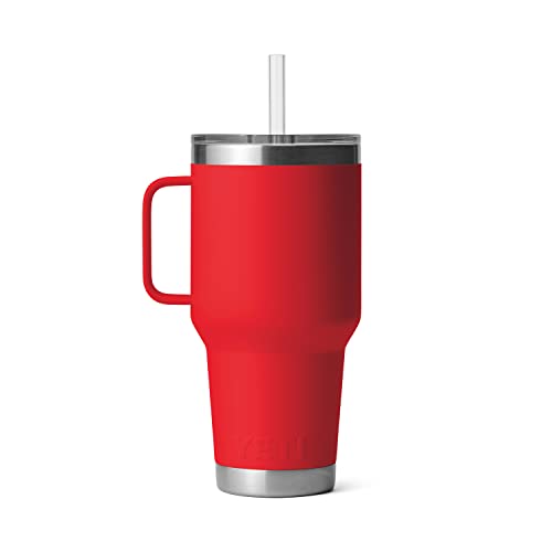 YETI Rambler 35 oz Tumbler with Handle and Straw Lid, Travel Mug Water Tumbler, Vacuum Insulated Cup with Handle, Stainless Steel, Rescue Red - color: Rescue Red, style: 35oz