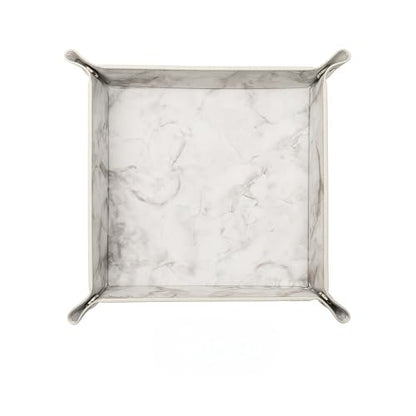 Valet Tray Desktop Storage Organizer – Vegan Leather Catchall Bedside Vanity Tray Nightstand Caddy Holder for Remote Controller, Watch, Keys, Phone, Wallet, Coin, Jewelry, Marble White - color: Marble White