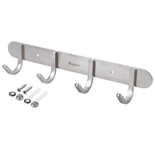 Coat Hook Rack Brushed Nickel - Sagmoc 10.6-Inch Coat&Towel Hook Rail Wall Mounted with 4 Hooks, Durable Wall Hangers for Bedroom, Bathroom, Foyer, Hallway (SUS304 Stainless Steel) - size: 4 Hooks