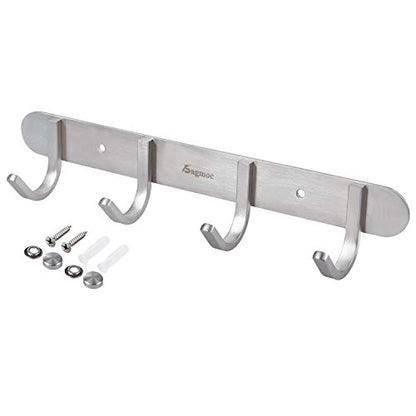 Coat Hook Rack Brushed Nickel - Sagmoc 10.6-Inch Coat&Towel Hook Rail Wall Mounted with 4 Hooks, Durable Wall Hangers for Bedroom, Bathroom, Foyer, Hallway (SUS304 Stainless Steel) - size: 4 Hooks