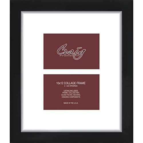 Craig Frames Contemporary, 10x12 Black Picture Frame with White Collage Mat, 2 Openings for 4x6 Prints - color: 2 4x6 Openings - 2" Border