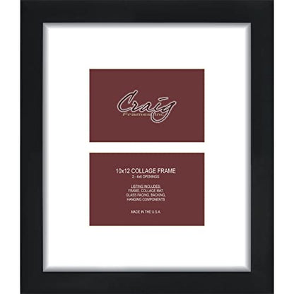 Craig Frames Contemporary, 10x12 Black Picture Frame with White Collage Mat, 2 Openings for 4x6 Prints - color: 2 4x6 Openings - 2" Border